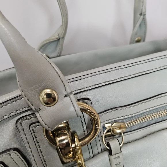 MSRP $700 Coach Hampton Lindsay Satchel Handbag Tote Mint Green Leather Turnlock - Picture 6 of 11